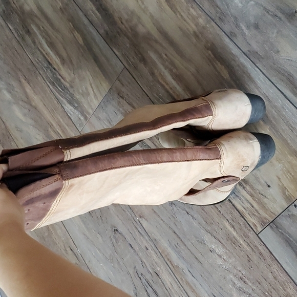 Born Women Two tone Leather Studded Tall Western Boots Ankle zipper shoes - Picture 6 of 13